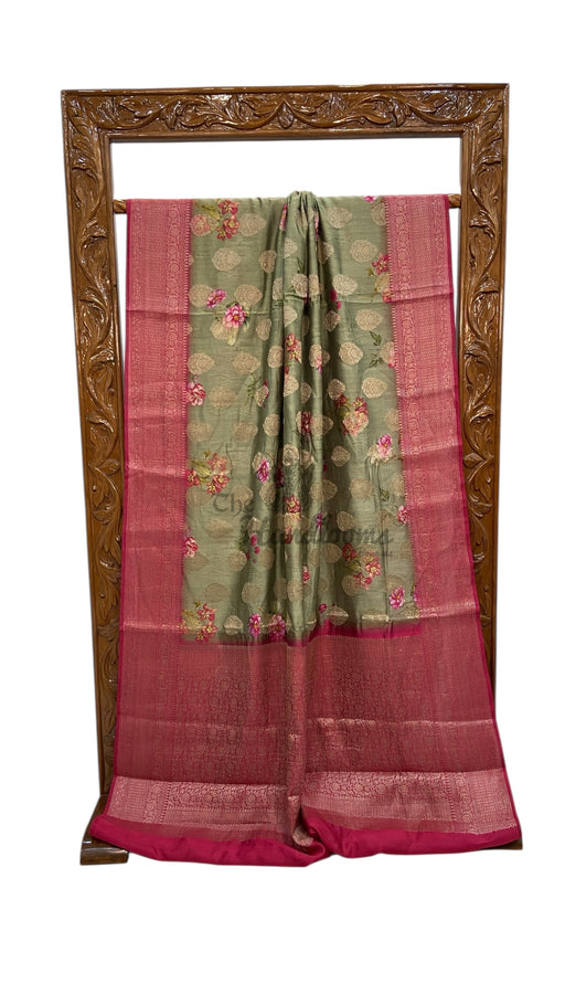 Pure Chiniya Silk Handloom Banarasi Saree Digital Print - The Handlooms