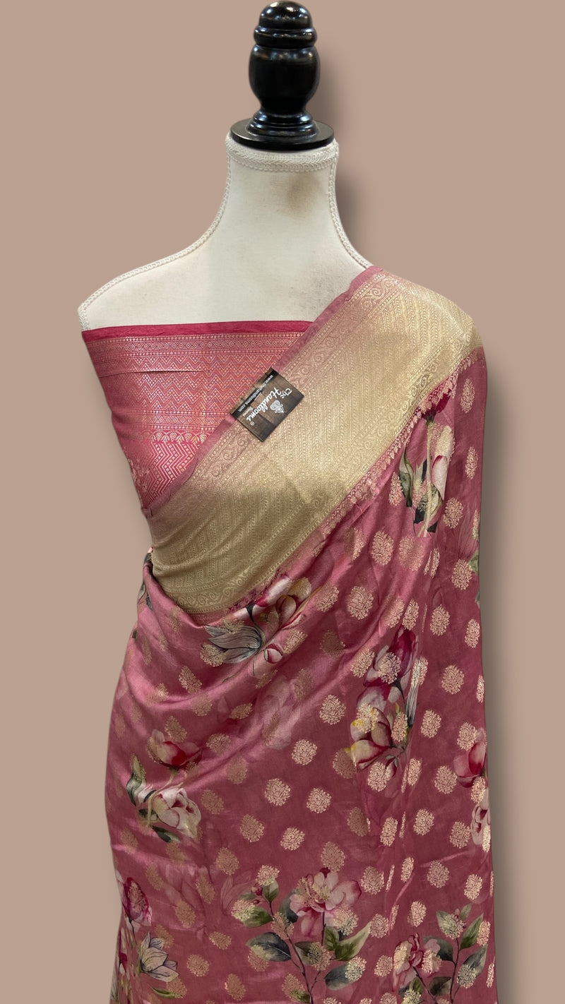 Pure Chiniya Silk Handloom Banarasi Saree Digital Print - The Handlooms