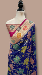 Tussar Georgette Handloom Banarasi Saree With Meenakari - The Handlooms