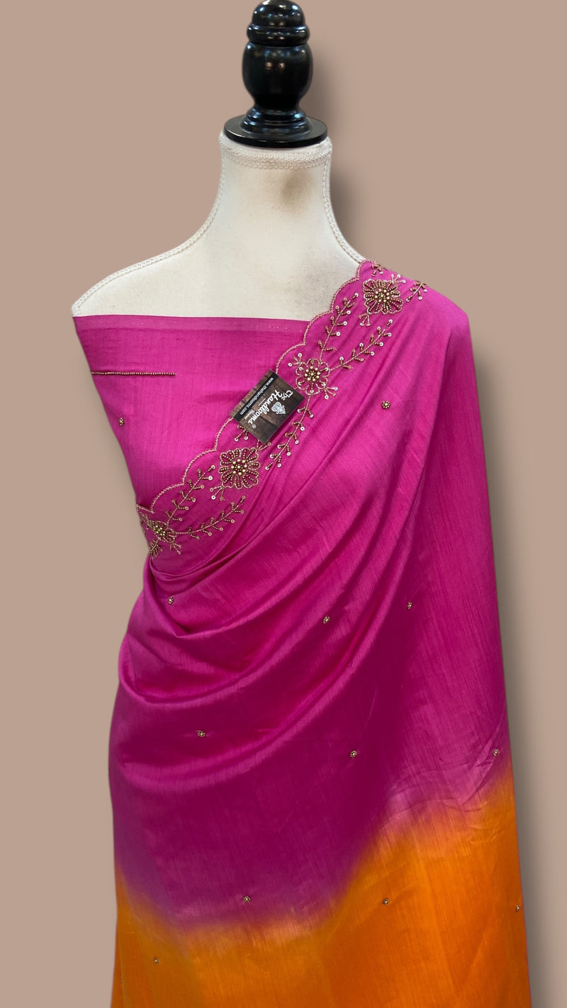 Pure Moonga Silk Handloom Banarasi Saree With Handwork - The Handlooms