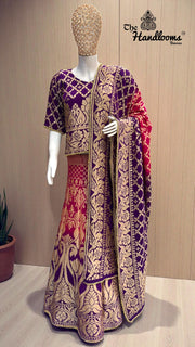 Pure Khaddi Georgette Bandhani Handloom Banarasi Lehenga - The Handlooms