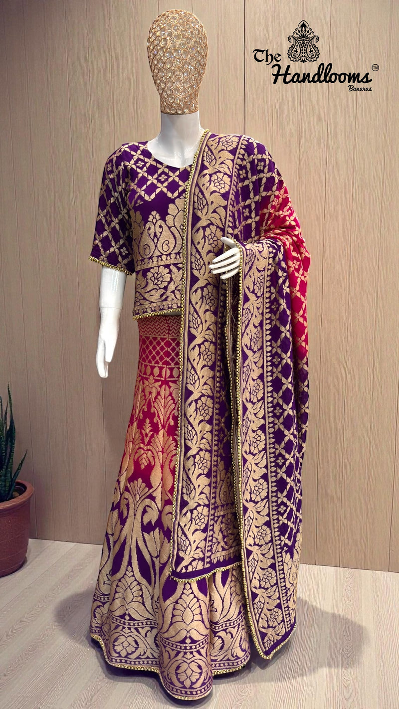 Pure Khaddi Georgette Bandhani Handloom Banarasi Lehenga - The Handlooms