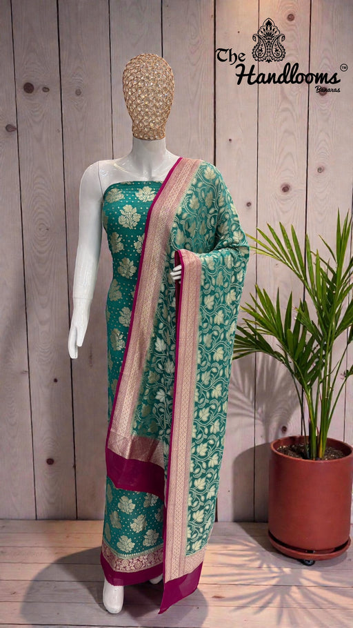Khaddi Georgette Banarasi Dress Material Water Zari - The Handlooms