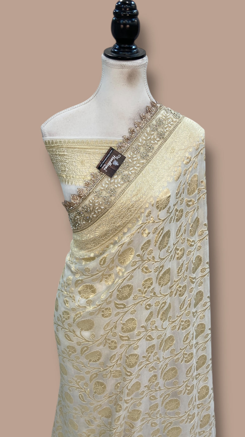 Khaddi Georgette Handloom Banarasi Saree With Lace Work