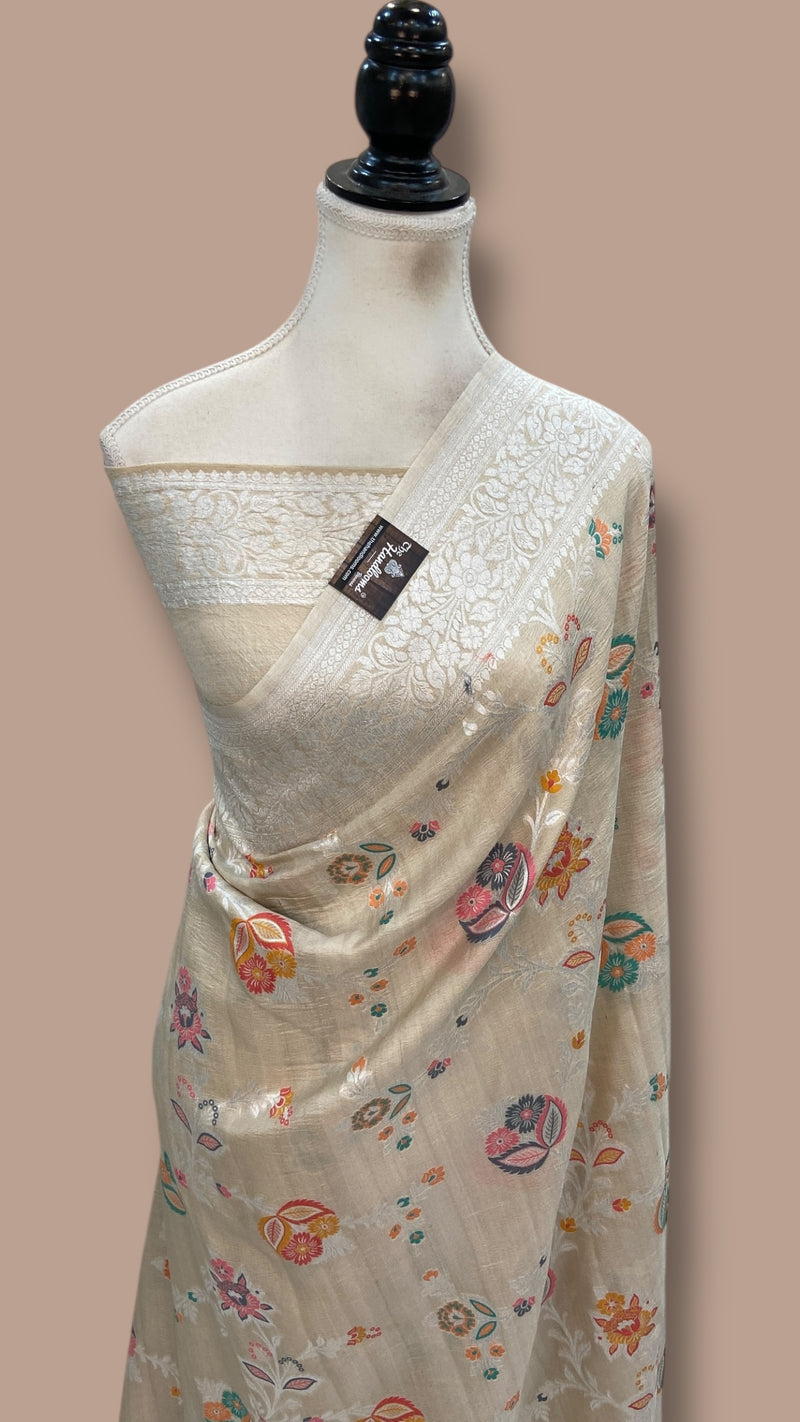 Tussar Georgette Handloom Banarasi Saree - All over Jaal Work with six color meenakari