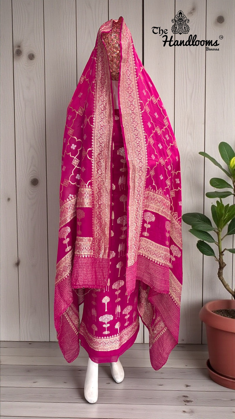 Khaddi Georgette Banarasi Dress material Water and Silver zari