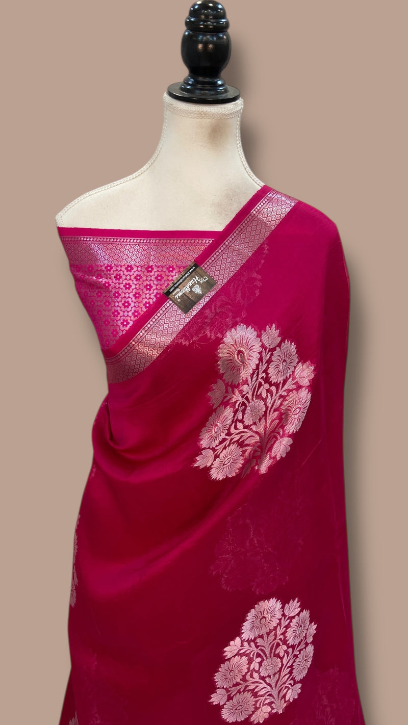 Magenta Pink Pure Kora Handloom Banarasi Saree