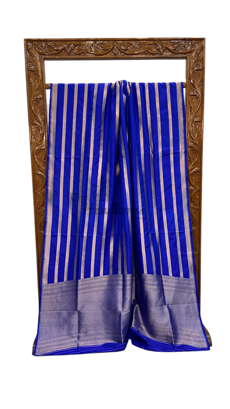 Pure Katan Silk Banarasi Handloom Saree - All Over Stripe