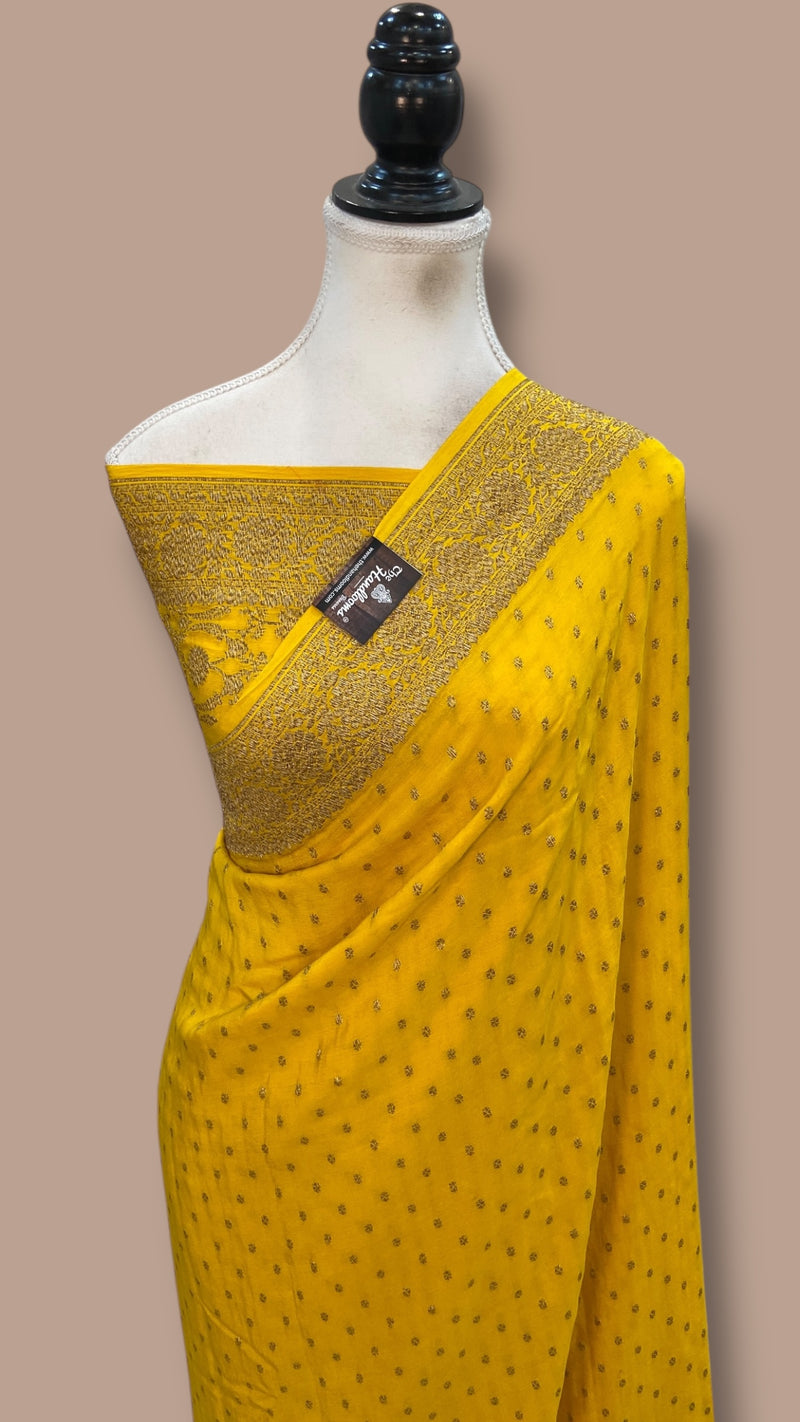 Pure Khaddi Crepe Georgette Handloom Banarasi Saree