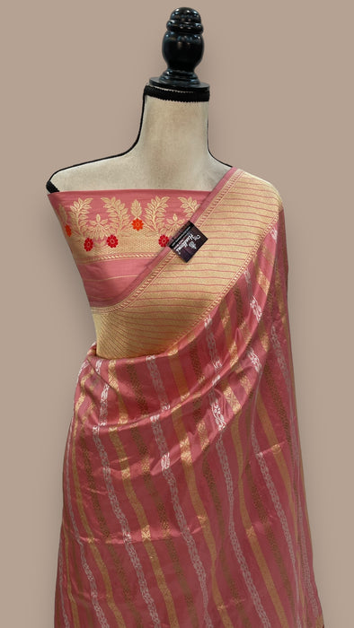 Pure Katan Silk Banarasi Handloom Saree - All over soona roopa  Kadua stripe