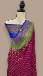 Khaddi Georgette Handloom Banarasi Saree -  Antique zari - The Handlooms