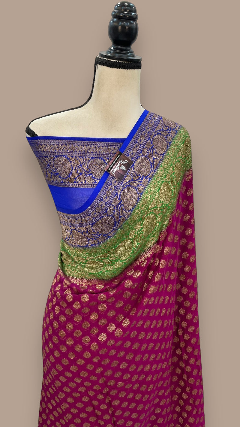 Khaddi Georgette Handloom Banarasi Saree -  Antique zari - The Handlooms