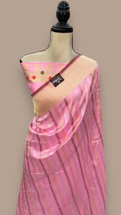 Pure Katan Silk Banarasi Handloom Saree - All over soona roopa Kadua stripe