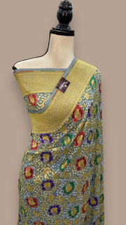 Pure Georgette Banarasi Bandhej Handloom Saree - with meenakari work - The Handlooms
