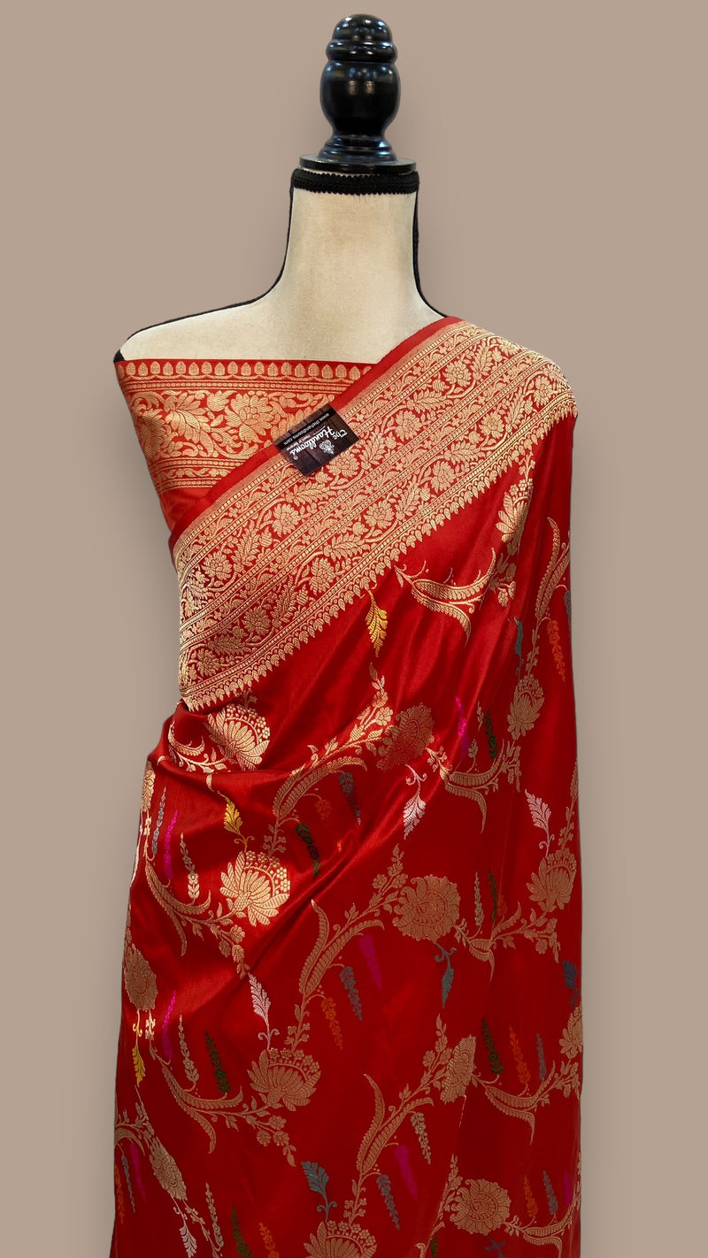 Pure Katan Silk Banarasi Handloom Saree - All over Sona Roopa kadiyal Jaal work - The Handlooms
