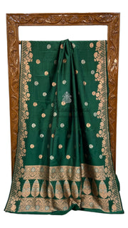 Green Pure Katan Silk Banarasi Handloom Saree - All over Kadua motifs - The Handlooms