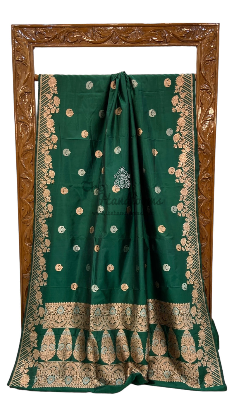 Green Pure Katan Silk Banarasi Handloom Saree - All over Kadua motifs - The Handlooms