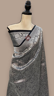 Black Pure Katan Silk Banarasi Handloom Saree - Tanchui Brocade - The Handlooms