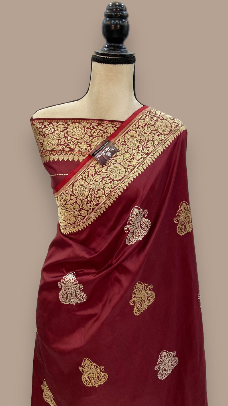 Pure Katan Silk Banarasi Handloom Saree - All over Sona Roopa Kadua motifs - The Handlooms