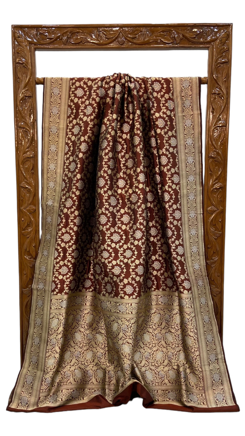 Pure Katan Silk Banarasi Handloom Saree - All over Sona Roopa Jaal work - The Handlooms
