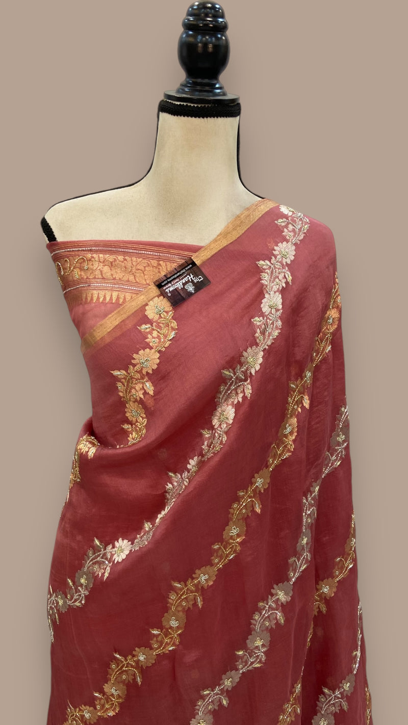 Pure Kora  Handloom Banarasi Saree with zardosi and cut dana Handwork - The Handlooms
