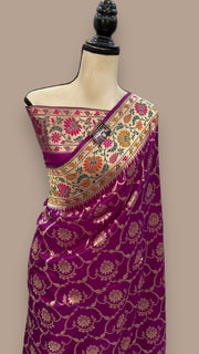 Pure Katan Silk Banarasi Handloom Saree - All over Jaal work - With Meenakari - The Handlooms