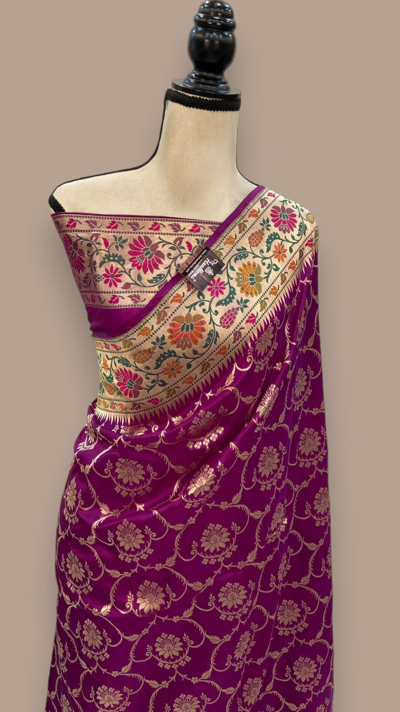 Pure Katan Silk Banarasi Handloom Saree - All over Jaal work - With Meenakari - The Handlooms