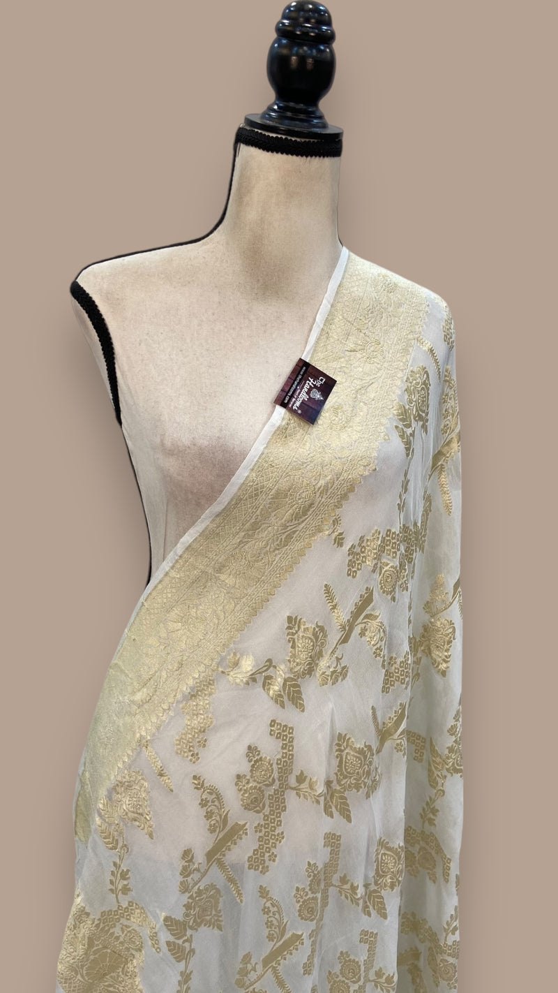 Pure Khaddi Georgette Dupatta - water zari - The Handlooms