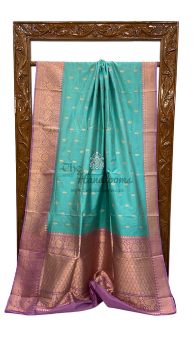 Turquoise Pure Katan Silk Banarasi Handloom Saree - All over Kadua motifs