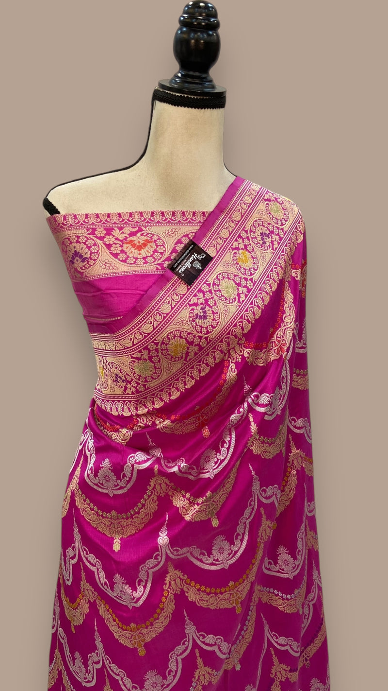 Pure Katan Silk Banarasi Handloom Saree - All over Sona Roopa kadiyal Jaal work - The Handlooms