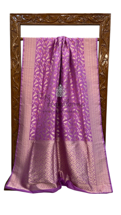 Pure Katan Silk Banarasi Handloom Saree - All over Jaal work with Meenakari