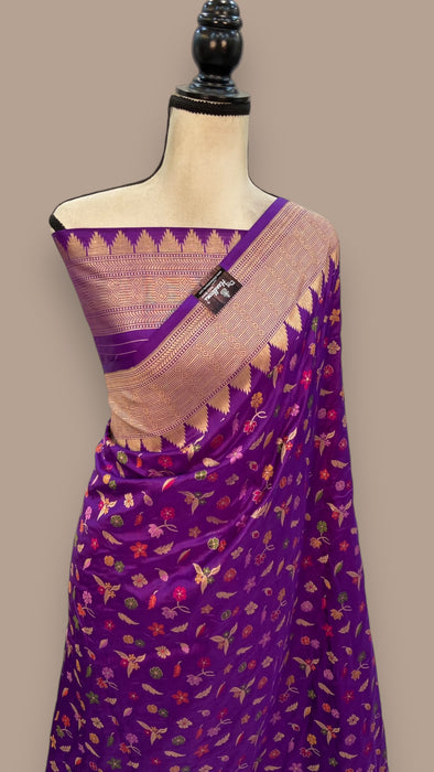 Pure Katan Silk Banarasi Handloom Saree - All over Jaal work with Meenakari