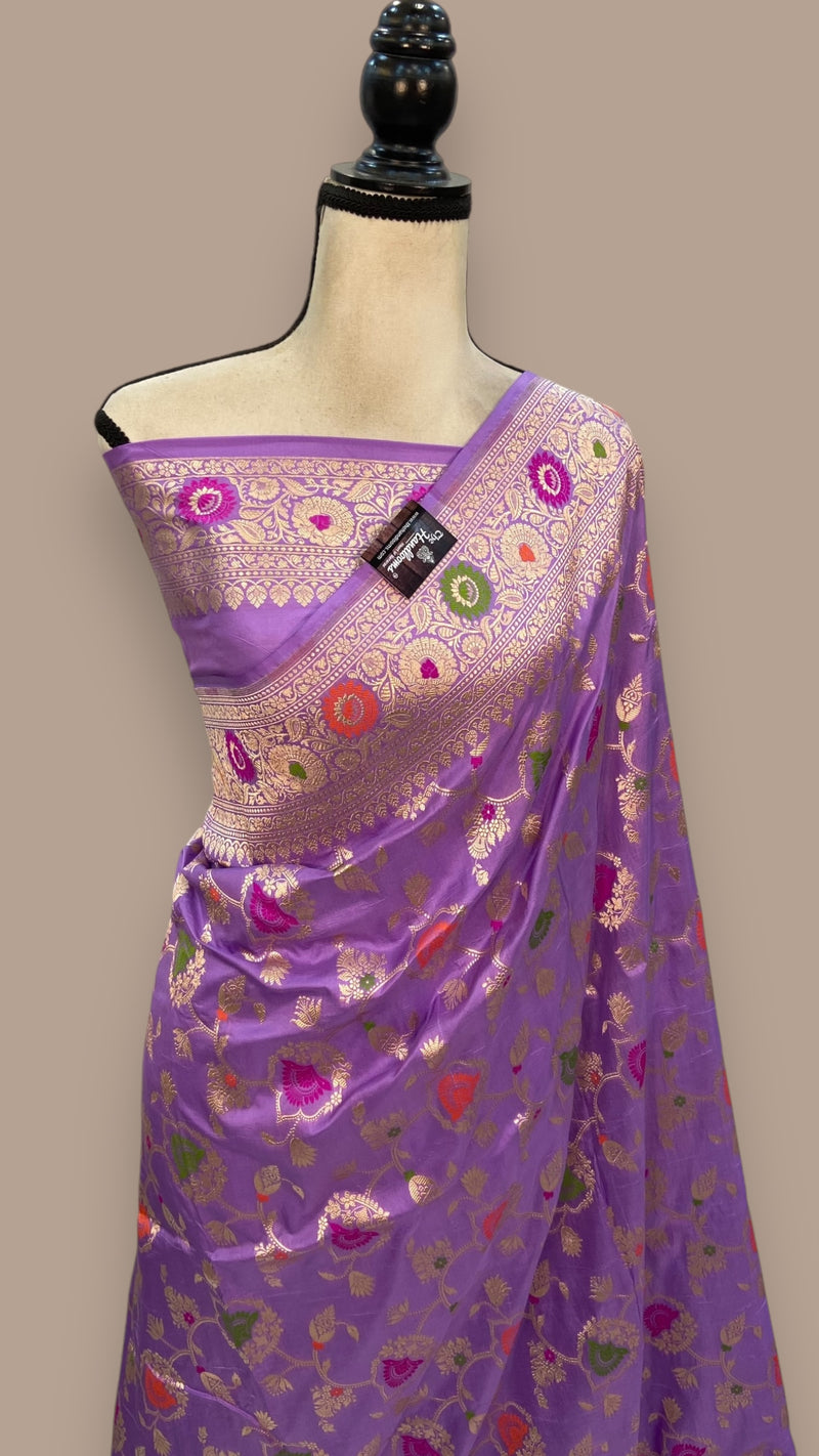Pure Katan Silk Banarasi Handloom Saree - All over Jaal work - With Meenakari - The Handlooms