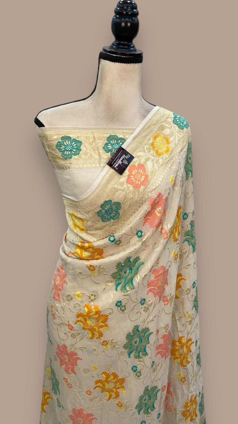 Tussar Georgette Handloom Banarasi Saree With Meenakari - The Handlooms