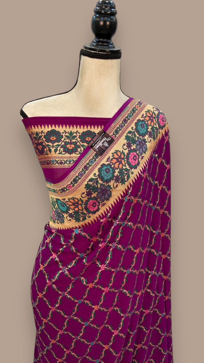 Pure Georgette Banarasi Handloom Saree - with meenakari work - The Handlooms
