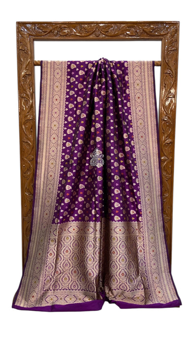 Pure Katan Silk Banarasi Handloom Saree - All over Sona Roopa Jaal work