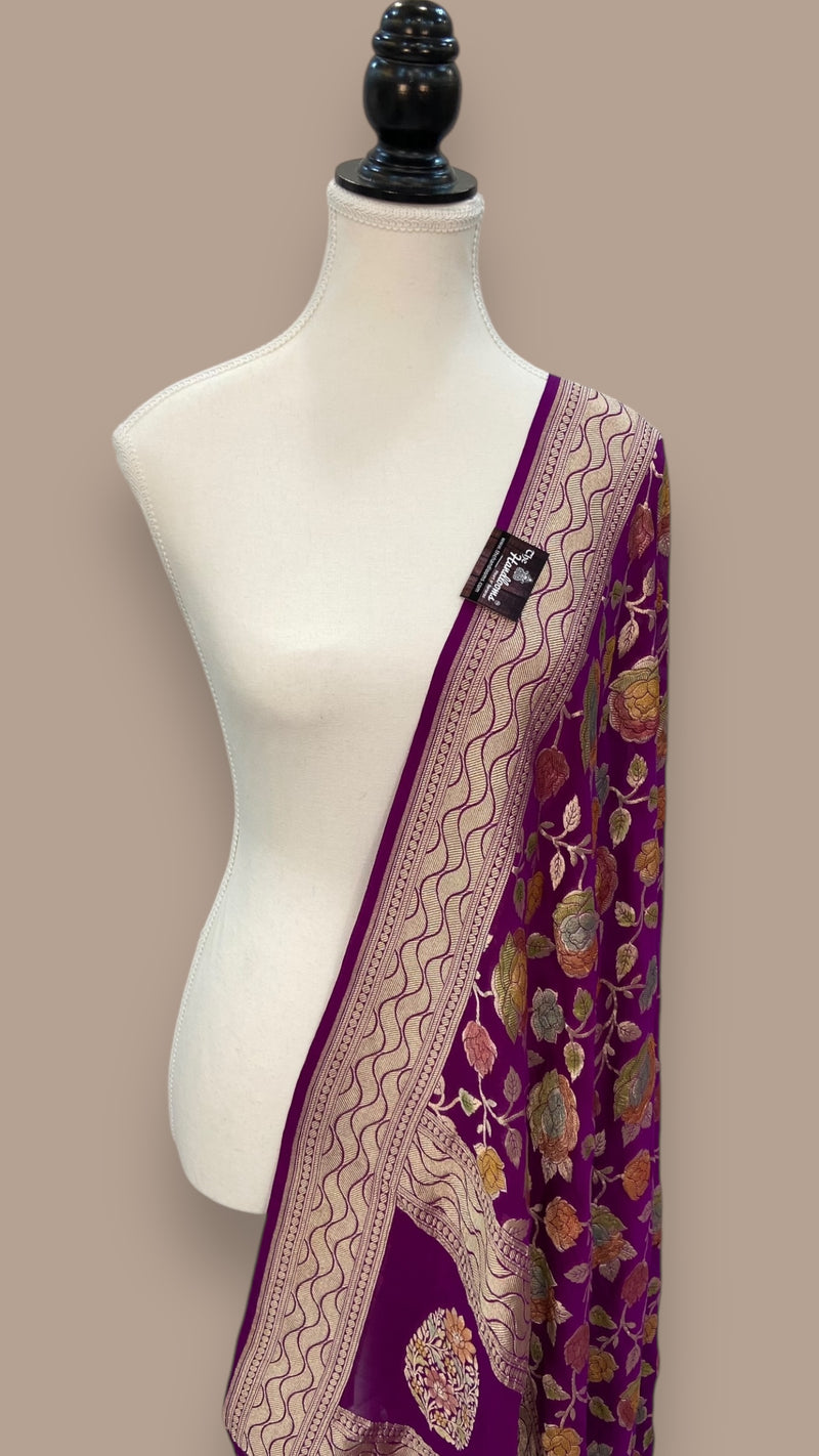 Khaddi Georgette Handloom Banarasi Dupatta - The Handlooms