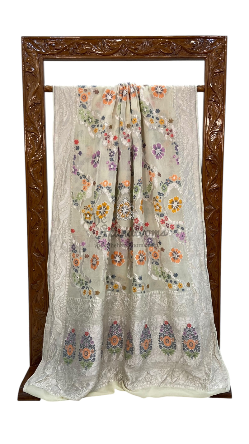 Pure Khaddi Georgette Handloom Banarasi Saree - All over Jaal Work With Meenakari - The Handlooms