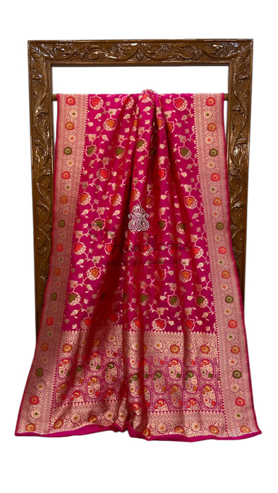 Pure Katan Silk Banarasi Handloom Saree - All over Jaal work - With Meenakari