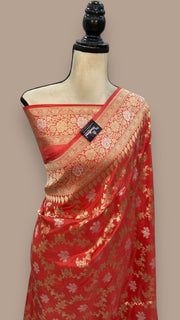 Pure Katan Silk Banarasi Handloom Saree - All over Sona Roopa Jaal work - The Handlooms