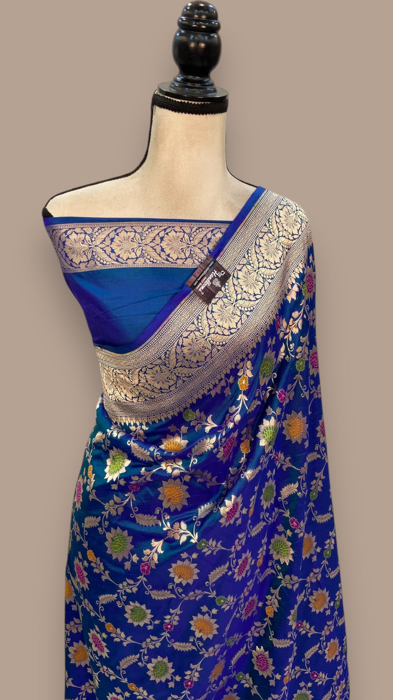 Pure Katan Silk Banarasi Handloom Saree - All over Jaal work - With Meenakari - The Handlooms