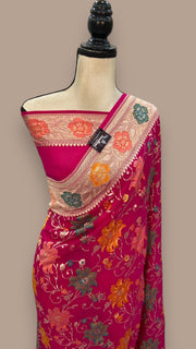 Pure Khaddi Georgette Handloom Banarasi Saree - All over Jaal Work With Meenakari - The Handlooms