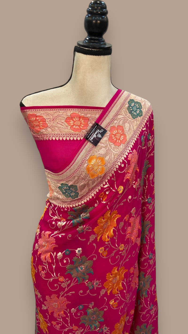 Pure Khaddi Georgette Handloom Banarasi Saree - All over Jaal Work With Meenakari - The Handlooms