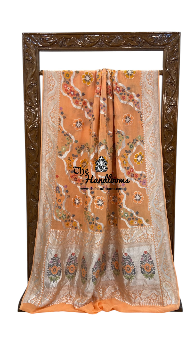 Pure Khaddi Georgette Handloom Banarasi Saree - All over Jaal Work With Meenakari - The Handlooms
