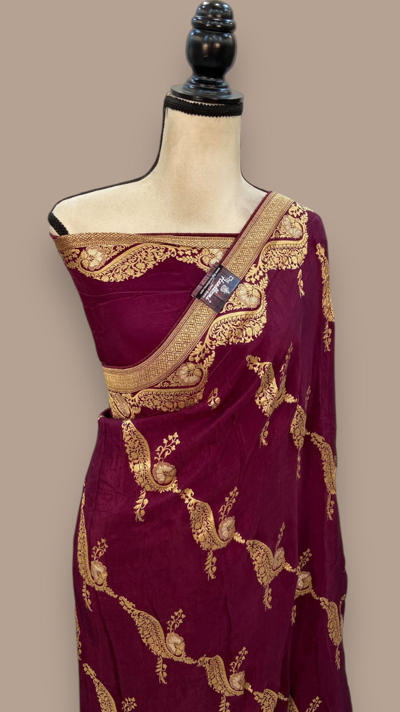 Pure Khaddi Crepe Silk Banarasi Saree - The Handlooms