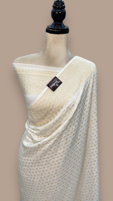 Pure Cream Khwaab Khaddi Handloom Banarasi Saree