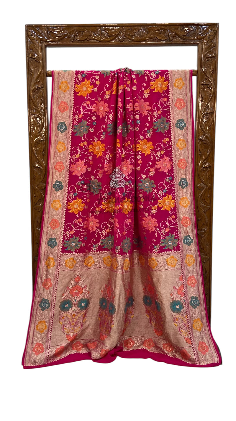 Pure Khaddi Georgette Handloom Banarasi Saree - All over Jaal Work With Meenakari - The Handlooms