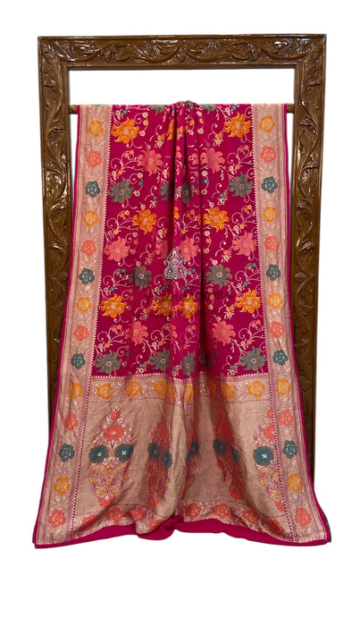 Pure Khaddi Georgette Handloom Banarasi Saree - All over Jaal Work With Meenakari