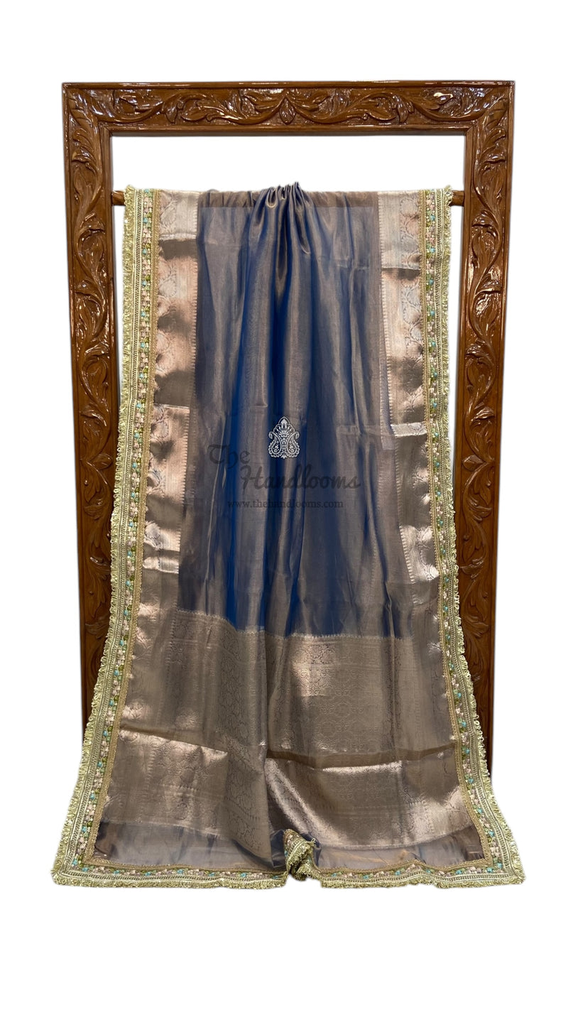 Pure Kora Tissue Handloom Banarasi Saree With Lace - The Handlooms