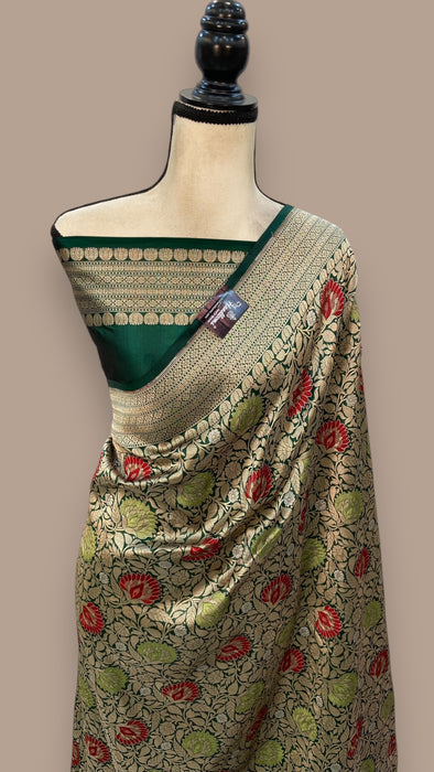 Pure Katan Silk Banarasi Handloom Saree - Tanchui Brocade With Meenakari